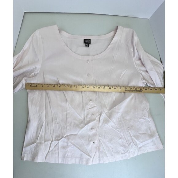 Eileen Fisher Woman Textured Silk Blouse Tunic Button Up Size 1X Pink Side Slit - Picture 4 of 14